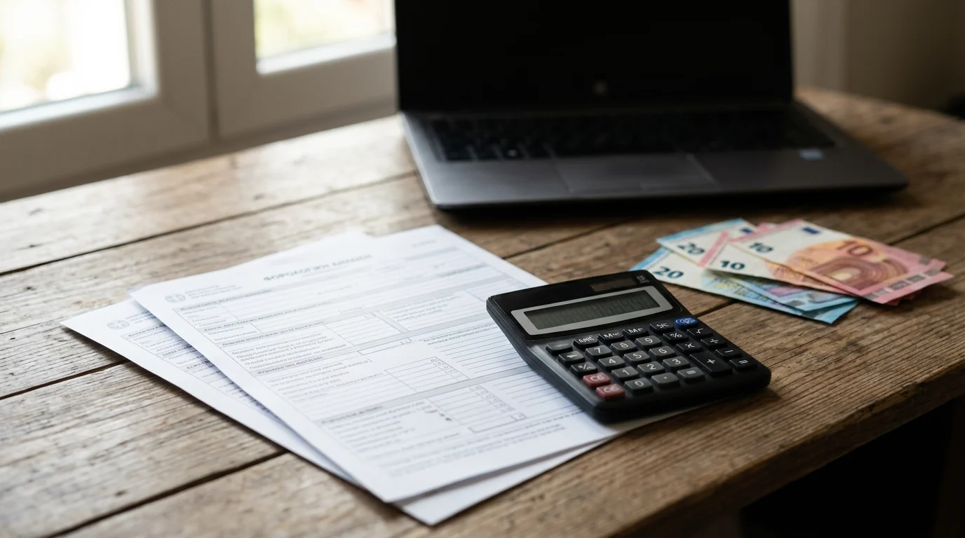 Φορολογική δήλωση και υπολογιστικός φάκελος με ευρώ και ψηφιακά νομίσματα ETH