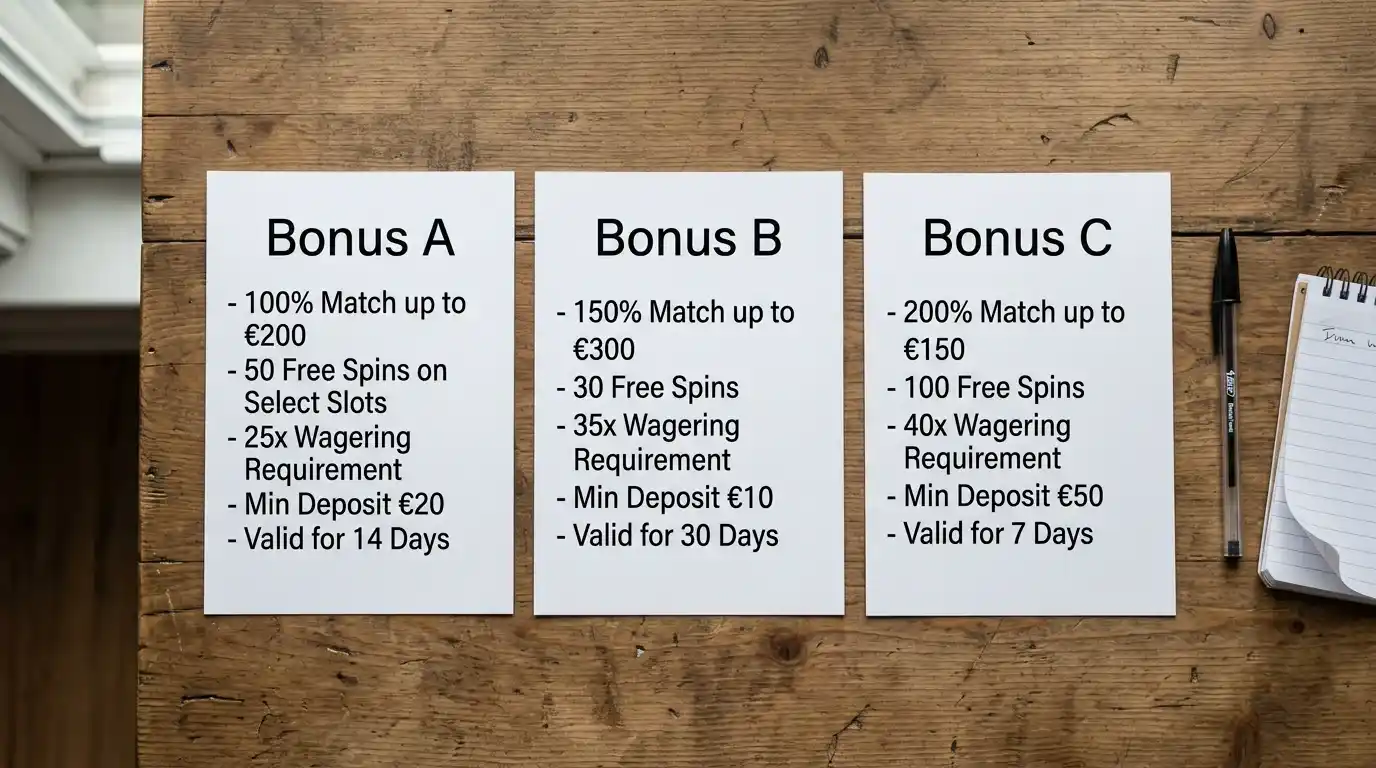 Συγκριτικός πίνακας τριών διαφορετικών welcome bonus με αναλυτικούς όρους ETH